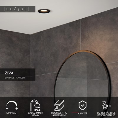 Lucide ZIVA - Einbaustrahler Badezimmer - Ø 8,4 cm - 1xGU10 - IP44 - Schwarz